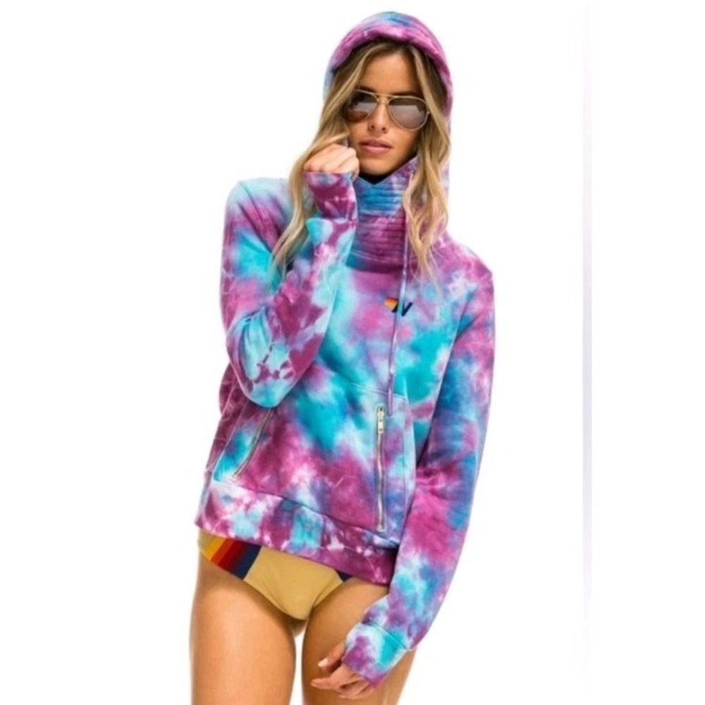 Aviator Nation Ninja Hoodie Sweatshirt Tie Dye Women's Small Oversized Purple